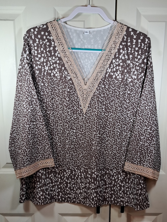 Tops - Brown & Cream V-Neck Printed Tunic Top